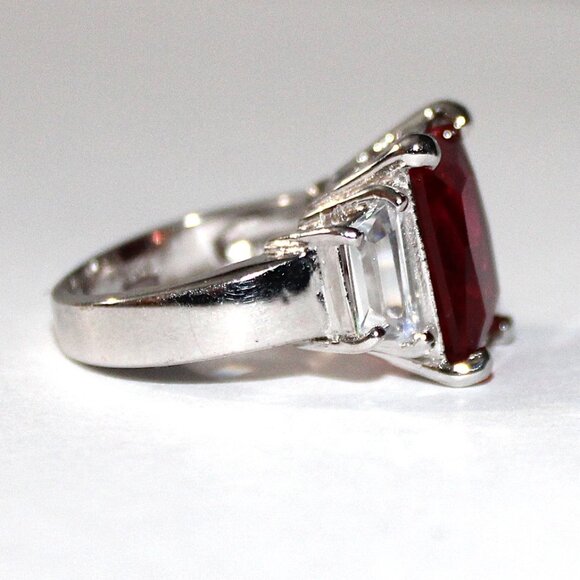 Sterling Silver Lab Created Ruby Ring - Picture 4 of 7